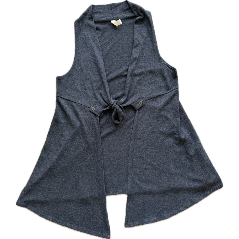 Chalet et Ceci XL Tie-Front Vest Topper Lagenlook Layered Soft Knit Dark Gray
